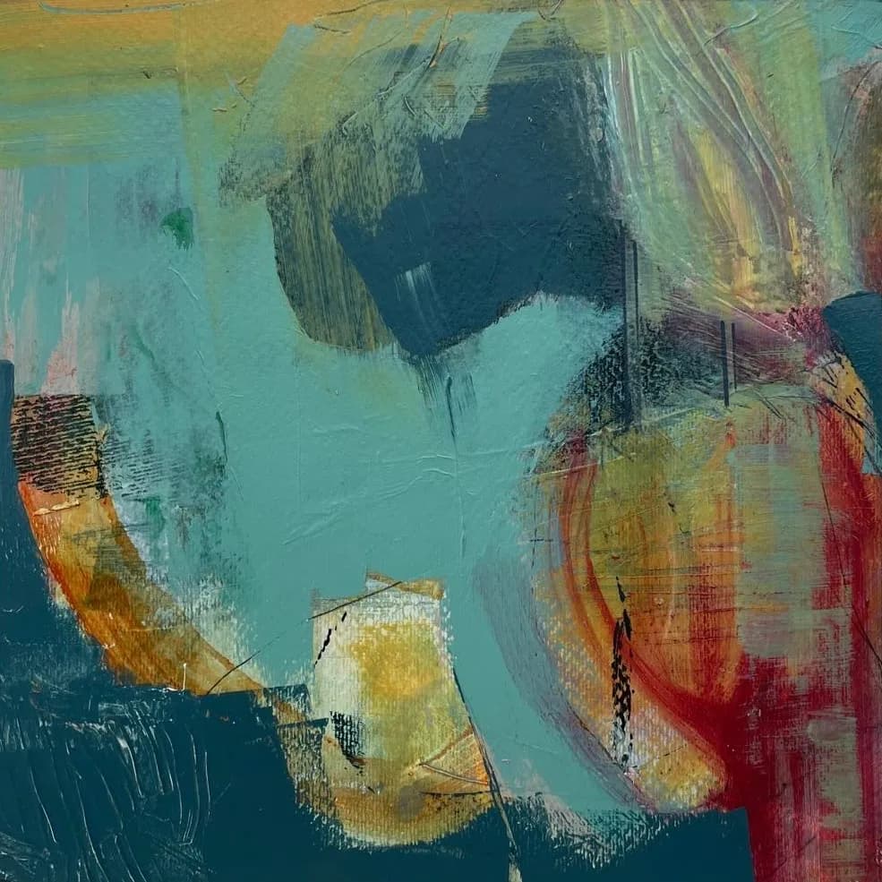 Whispers of Color: An Abstract Journey Through Turquoise and Warm Hues