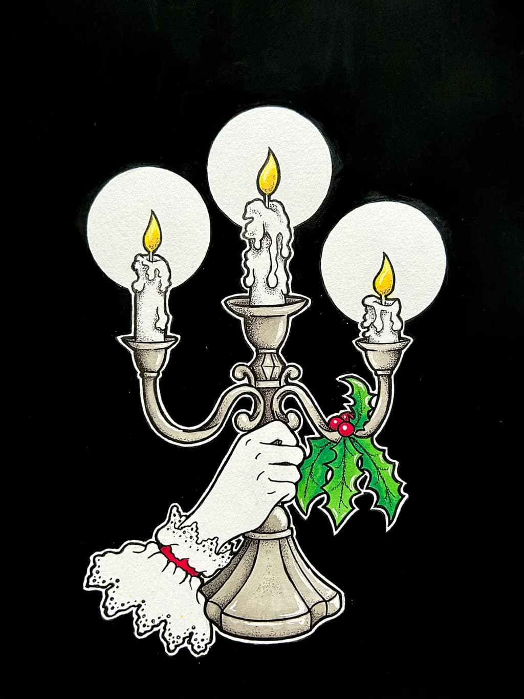 Festive Candlelight: A Handcrafted Holiday Candelabra with Holly Accents