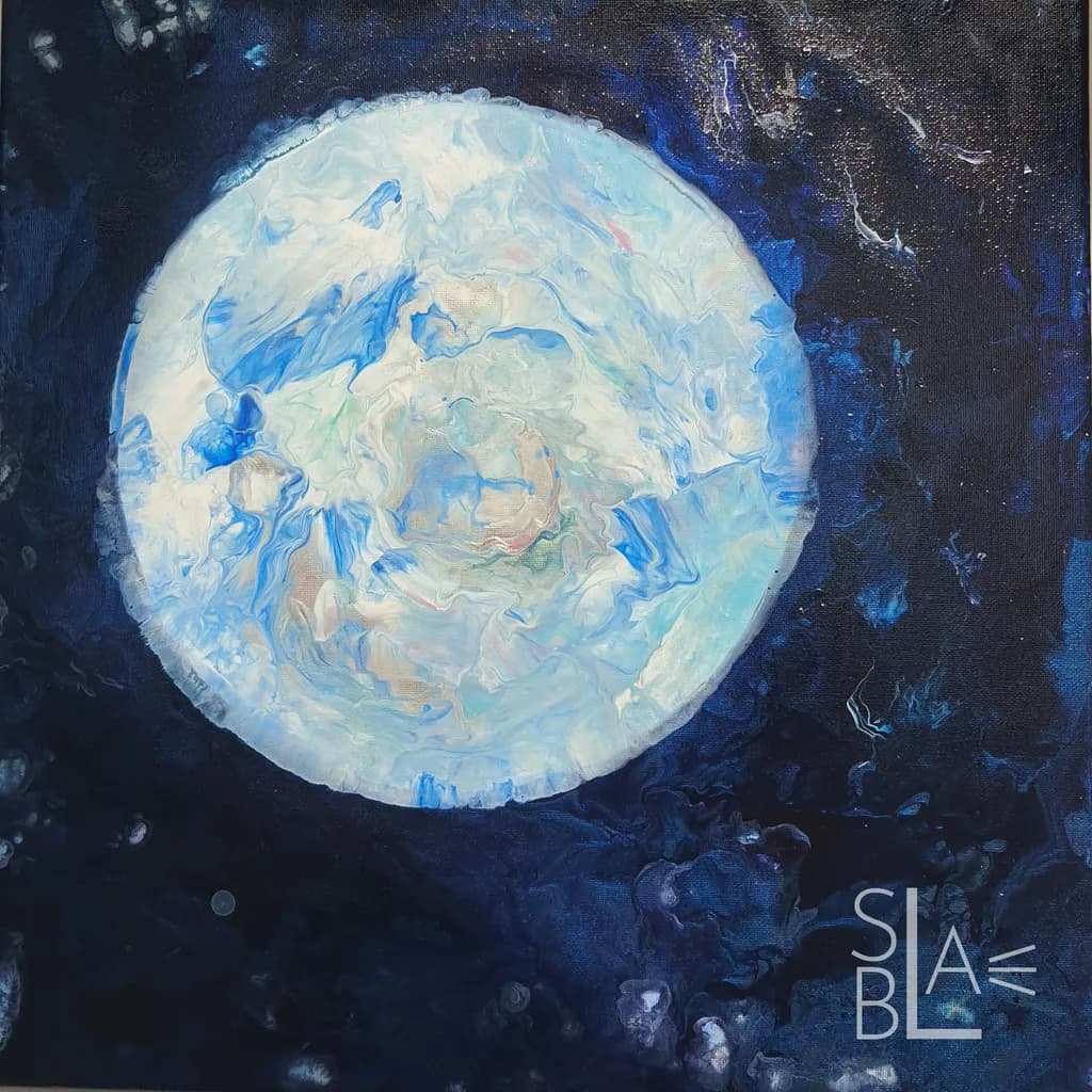 Celestial Whispers: An Abstract Journey Through the Cosmic Blue Moonlight