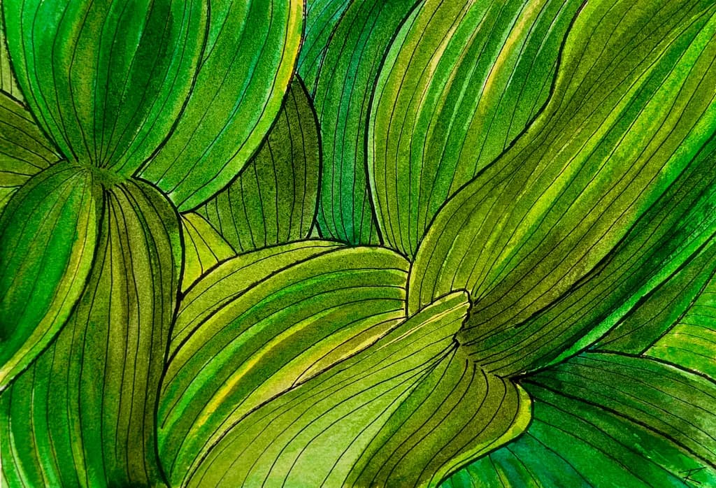 Lush Green Symphony: A Dance of Leaves in Watercolor Harmony