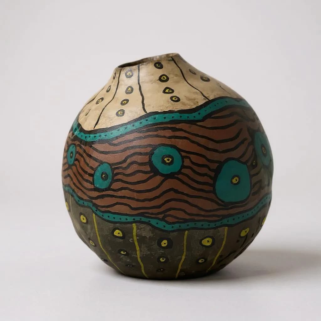 Whimsical Earth: Handcrafted Ceramic Vase with Unique Patterns and Colors