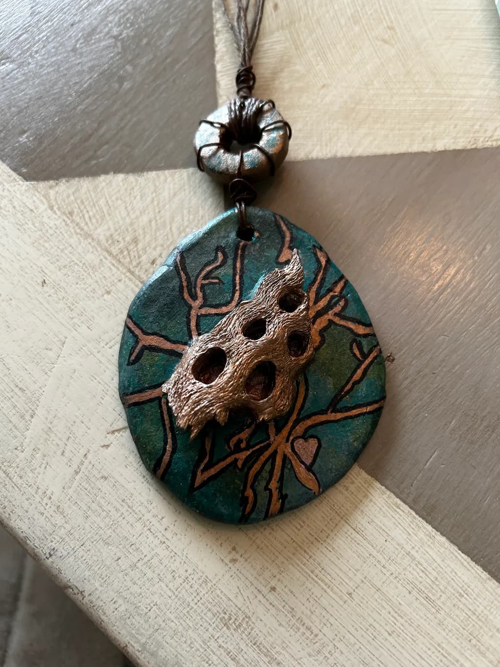 Whimsical Nature's Embrace: A Unique Handcrafted Pendant Celebrating Earthy Elegance