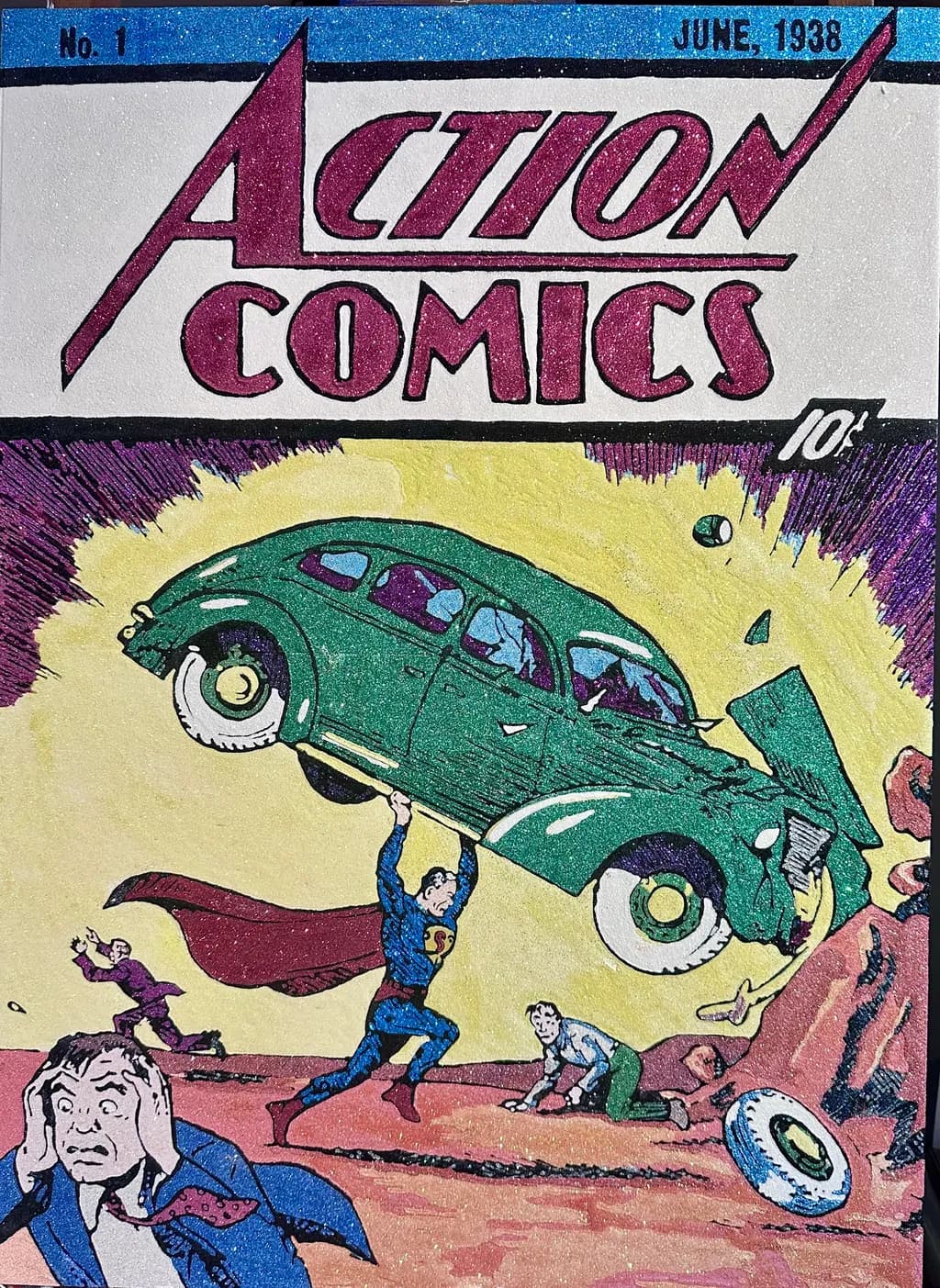 Heroic Beginnings: The Iconic Action Comics No. 1 Reimagined in Vibrant Color and Dynamic Energy