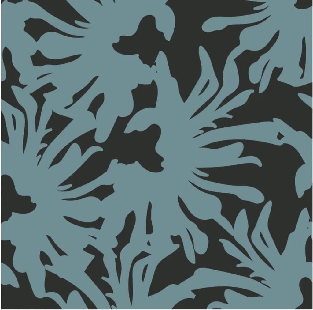 Floral Whispers: An Abstract Dance of Blue and Black Elegance