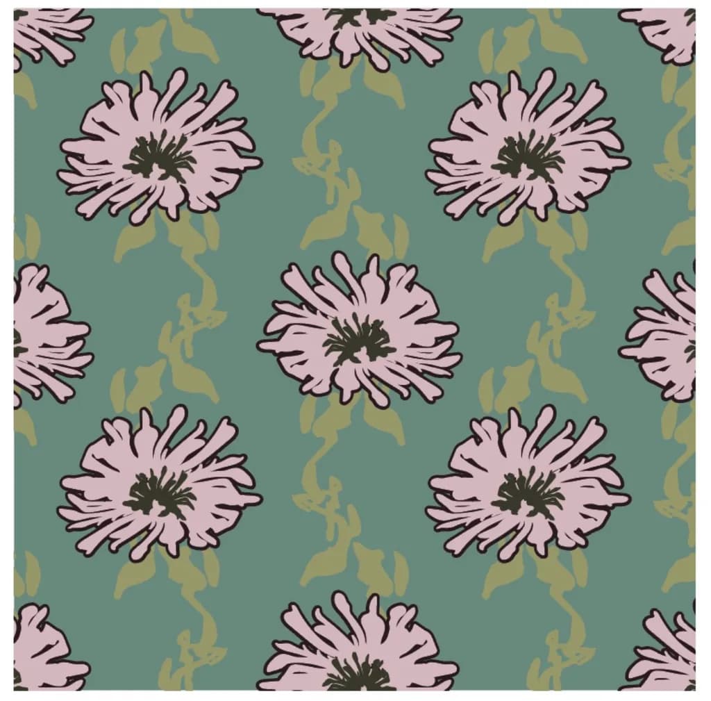 Whimsical Blooms: A Soft Floral Dance on Serene Green Background
