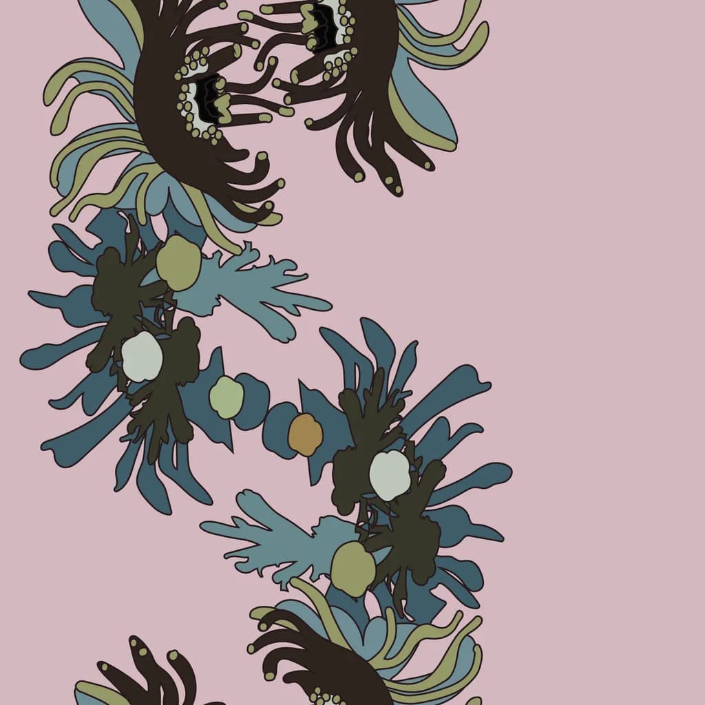 Whimsical Flora: A Dance of Color and Form on Soft Pink Canvas