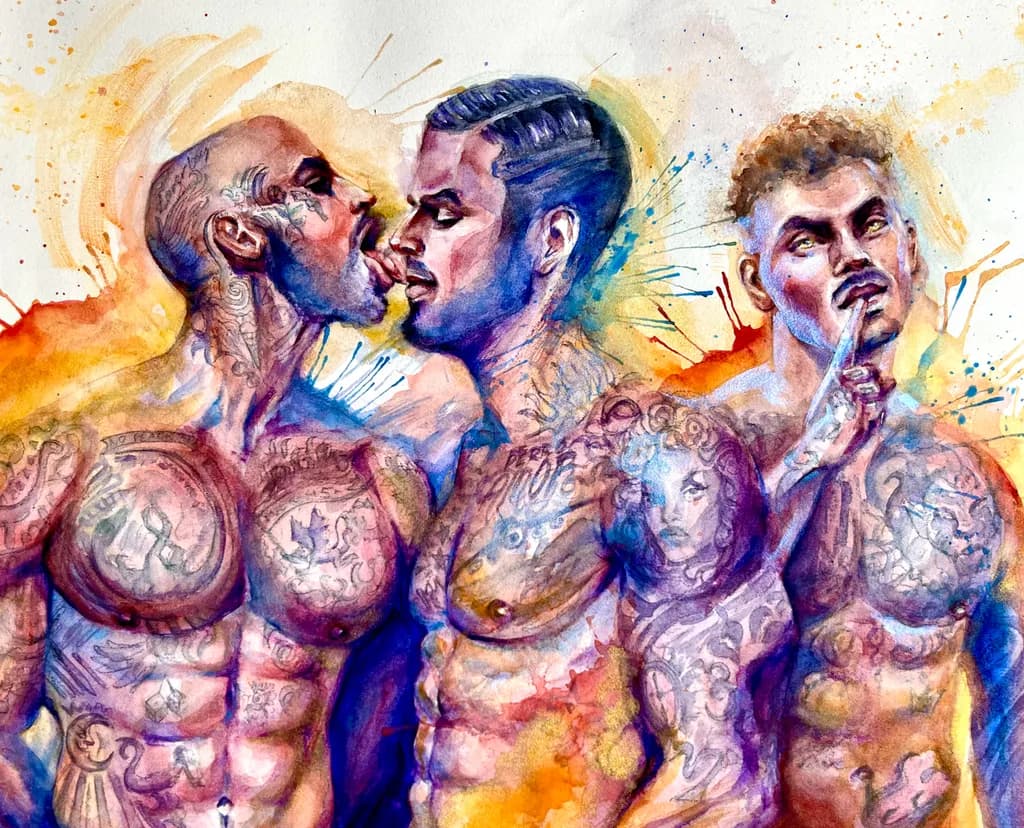 Intimate Expressions: A Vibrant Watercolor Celebration of Masculinity and Artistry