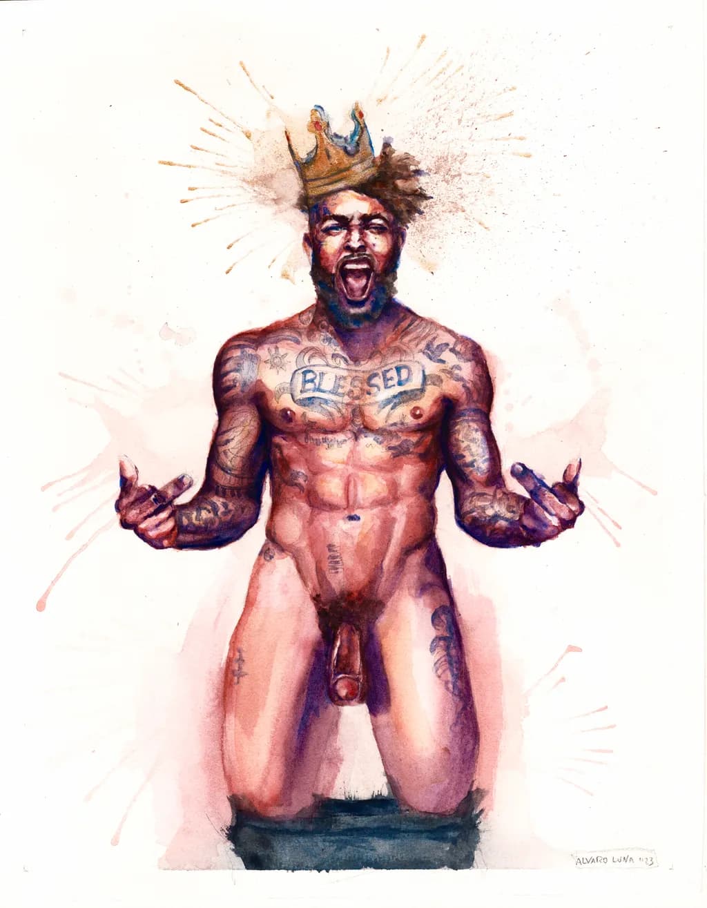 Regal Expression: A Watercolor Tribute to Body Art and Empowerment