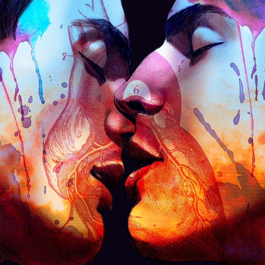 Ethereal Embrace: A Fusion of Love and Anatomy in Vivid Color