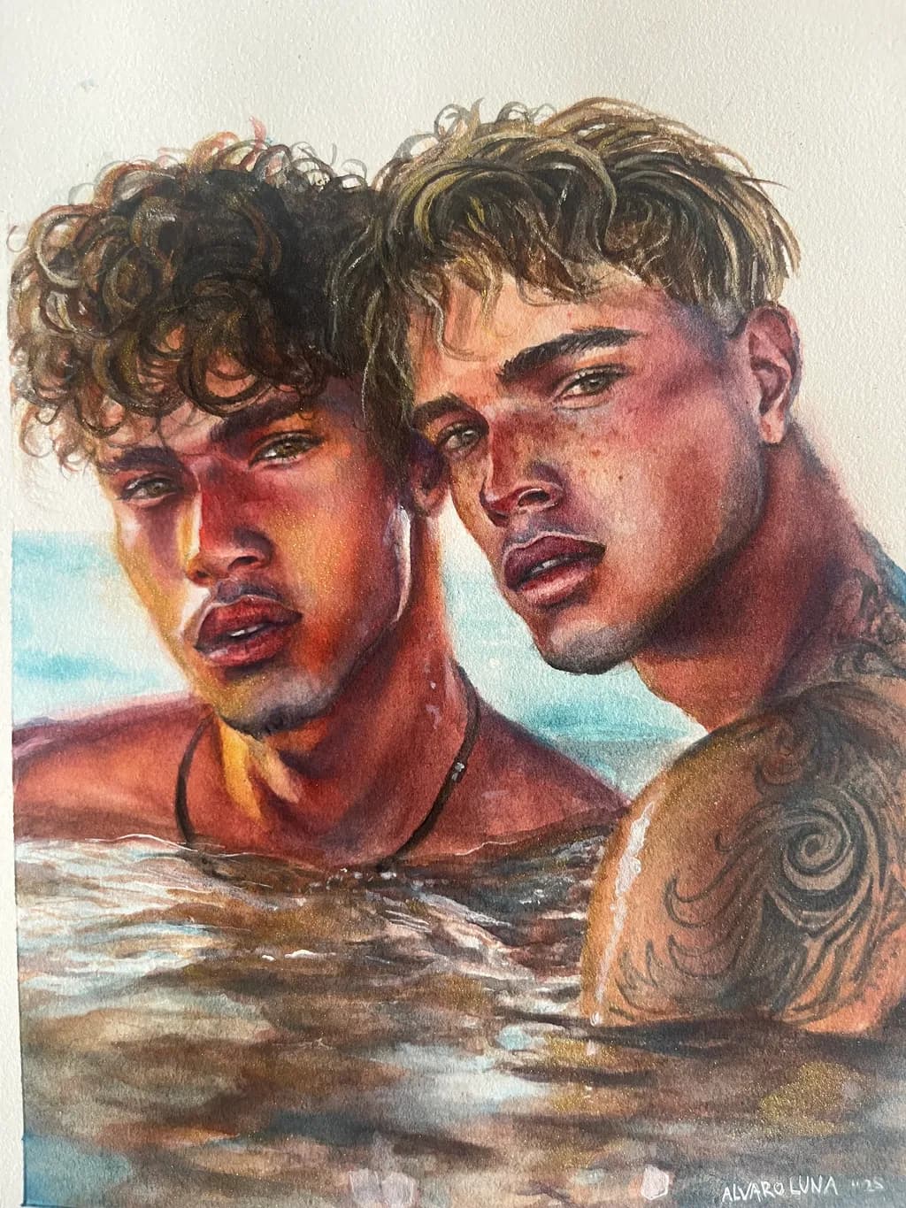 Ethereal Embrace: A Watercolor Portrait of Connection and Emotion