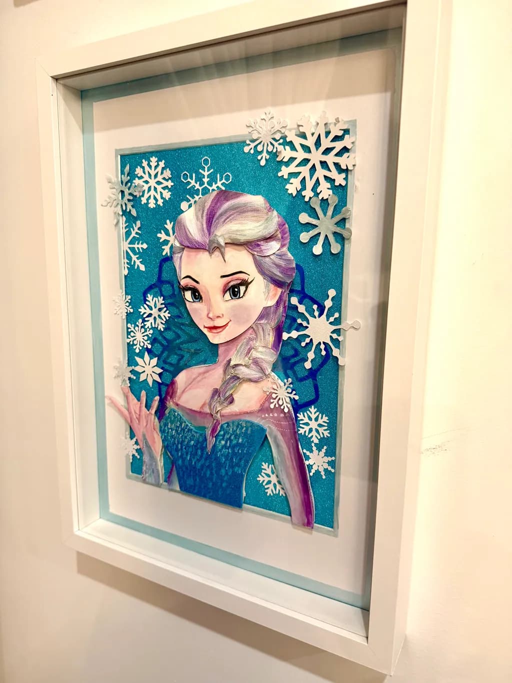 Frozen Elegance: A Whimsical Portrait of Elsa Amidst Snowflakes