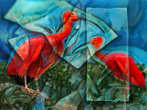 Crimson Conversations: A Dance of Scarlet Ibis Amidst Nature's Palette