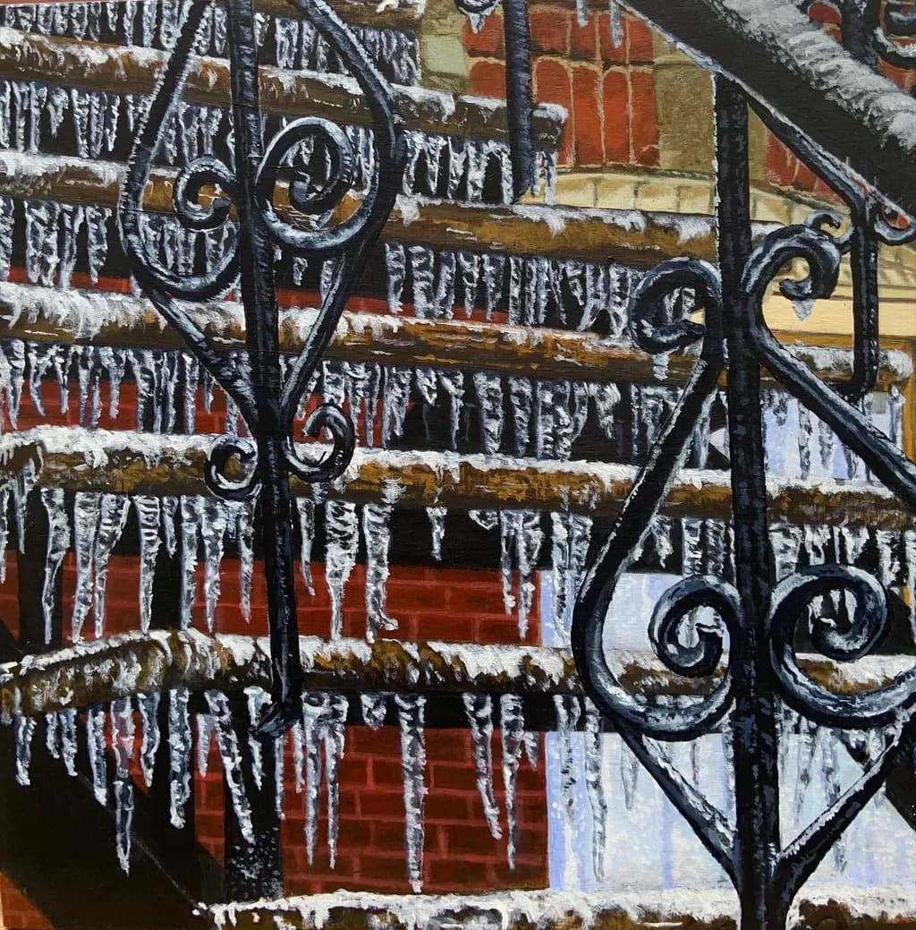 Winter's Embrace: Icy Steps and Textured Beauty