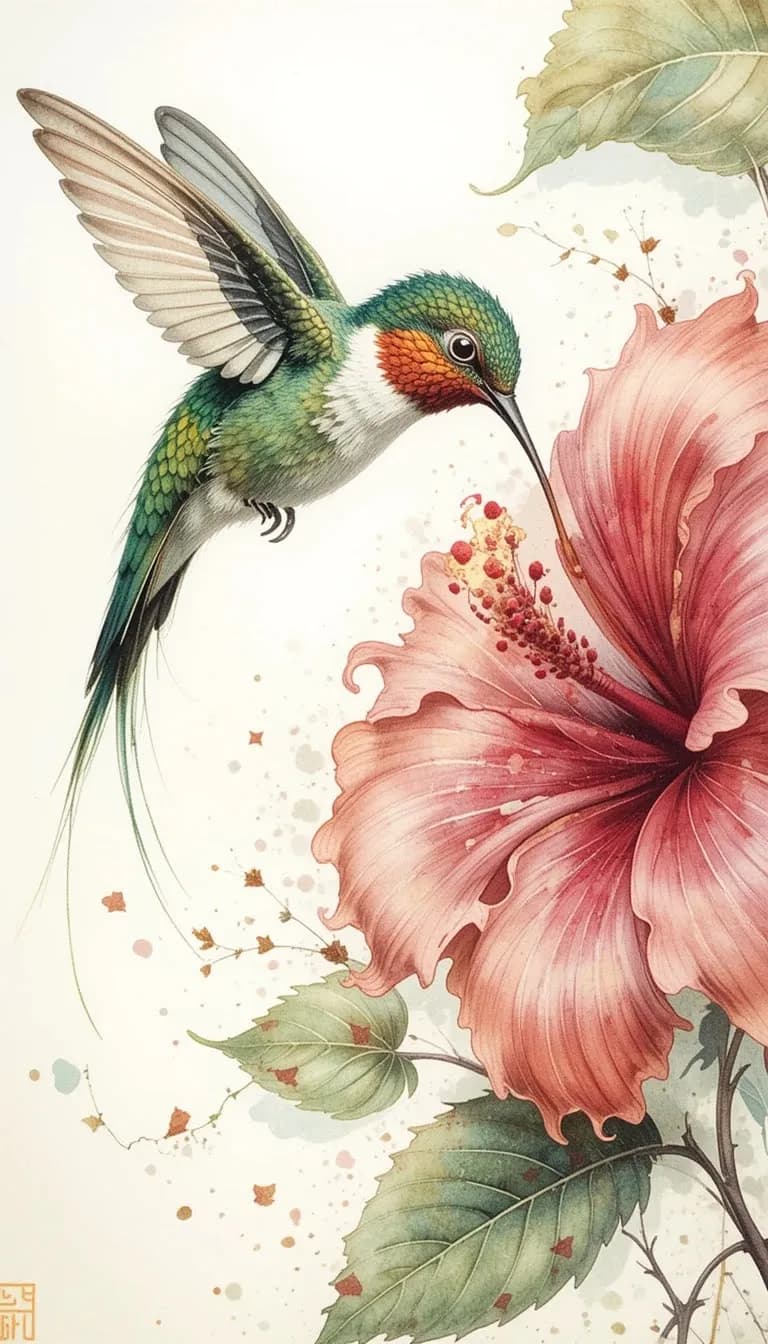 Whispers of Nature: A Hummingbird's Dance Among Hibiscus Blooms