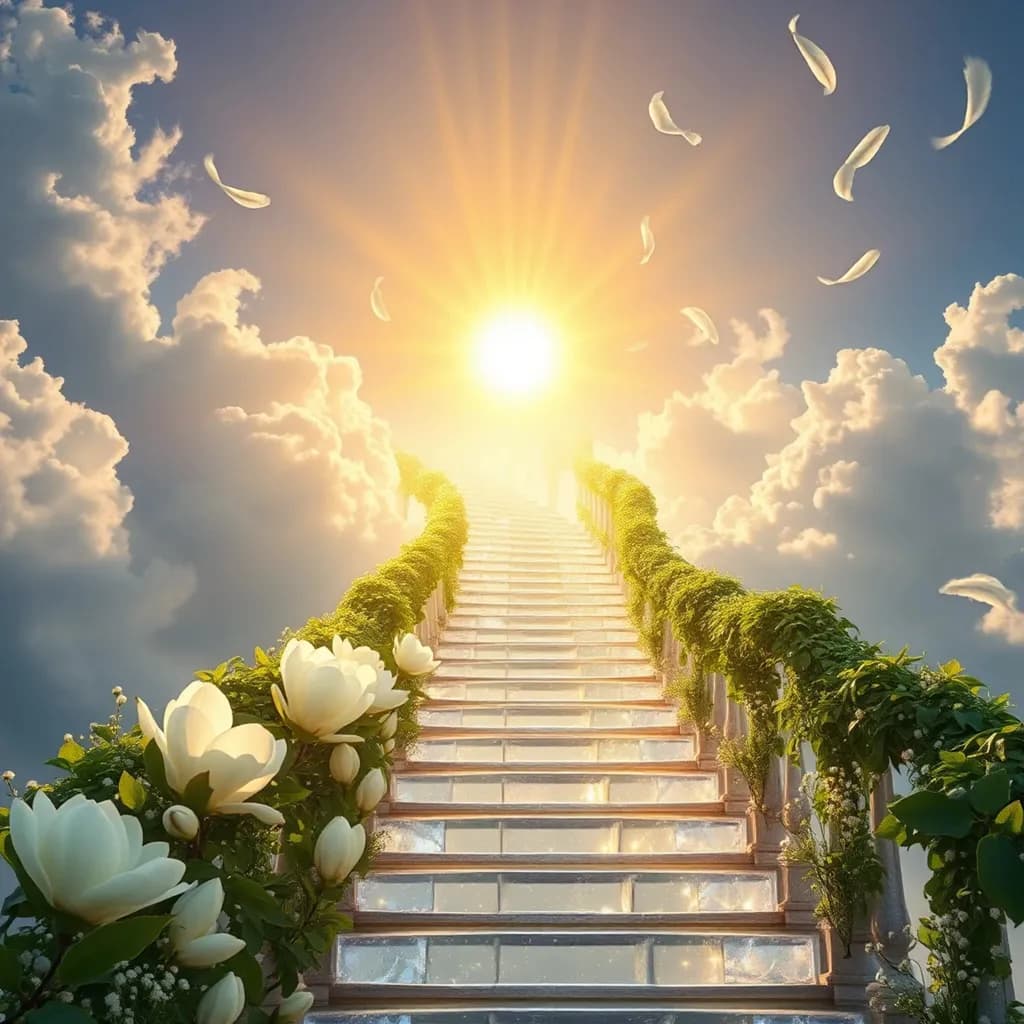 Heavenly Ascent: A Journey Through Blossoms and Light