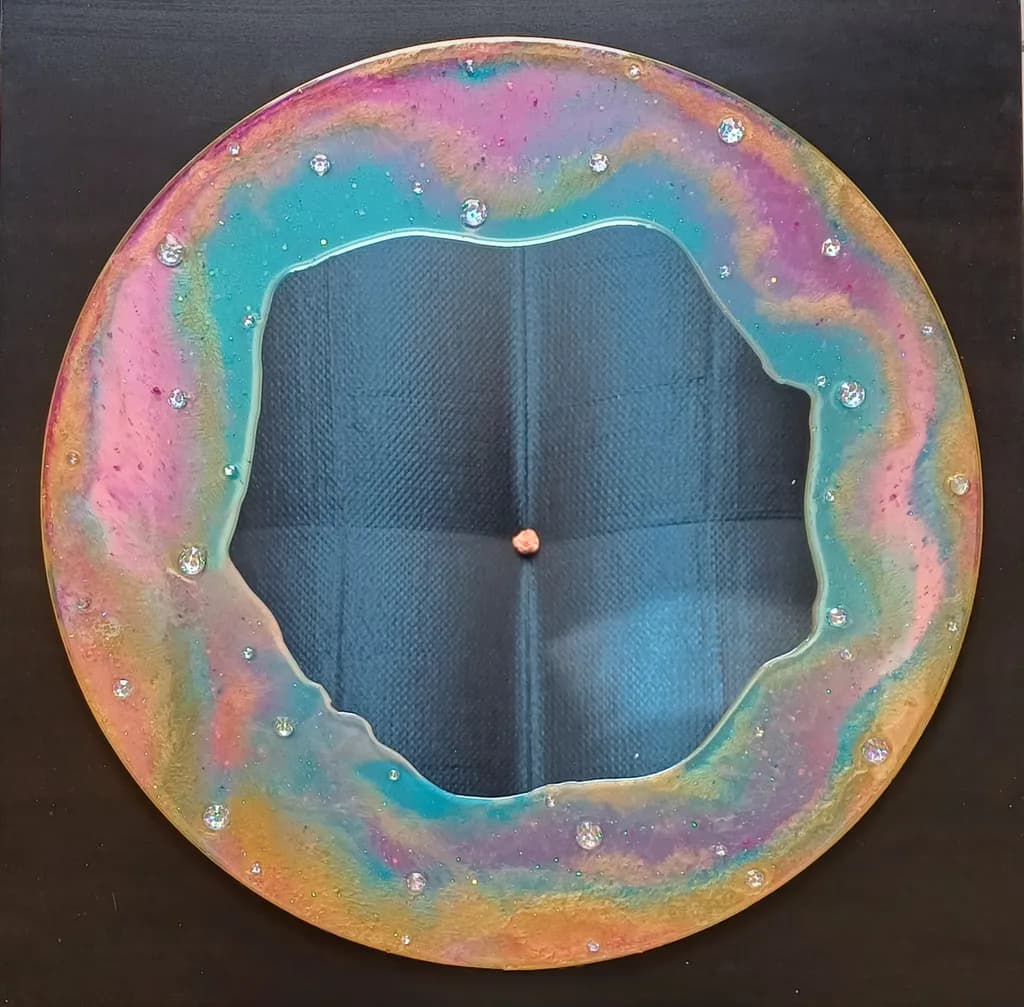 Celestial Dreams: A Vibrant Resin Art Piece with Cosmic Elegance