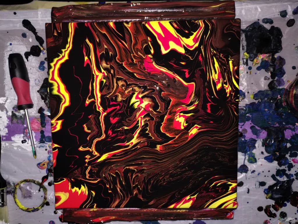 Eruption of Color: A Fiery Abstract Journey Through Swirling Flames and Shadows