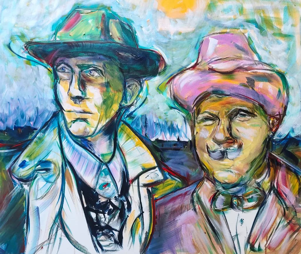Vibrant Companionship: A Colorful Portrait of Two Gentlemen in Hats