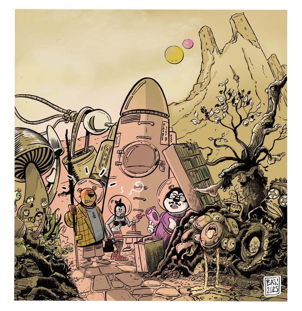 Whimsical Journey: Adventures in a Surreal Landscape of Quirky Characters and Cosmic Dreams
