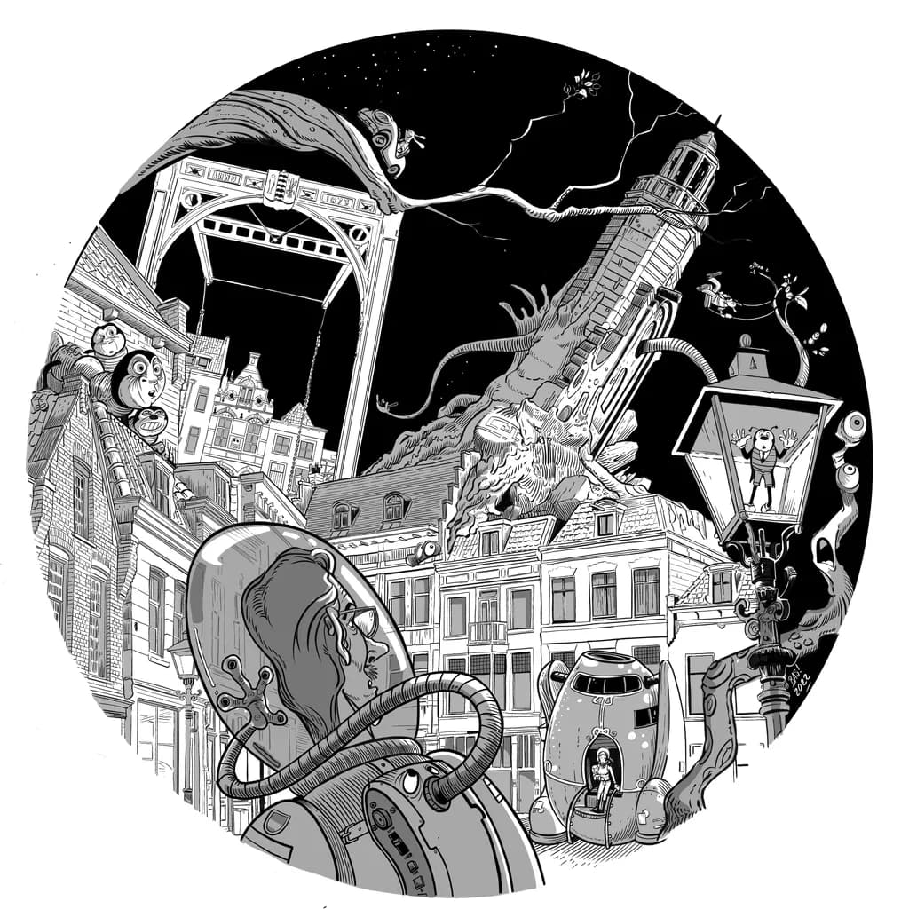 Cosmic Urban Odyssey: A Surreal Journey Through Alien Landscapes and Familiar Streets