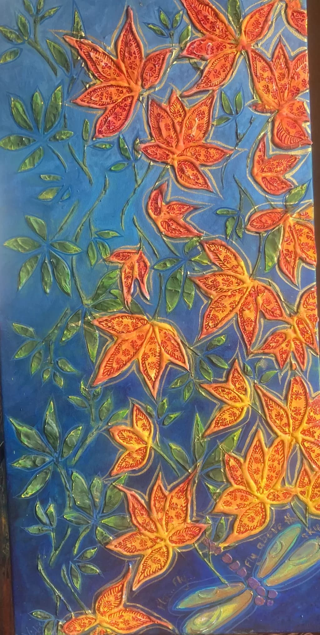Orange Leaves on Blue