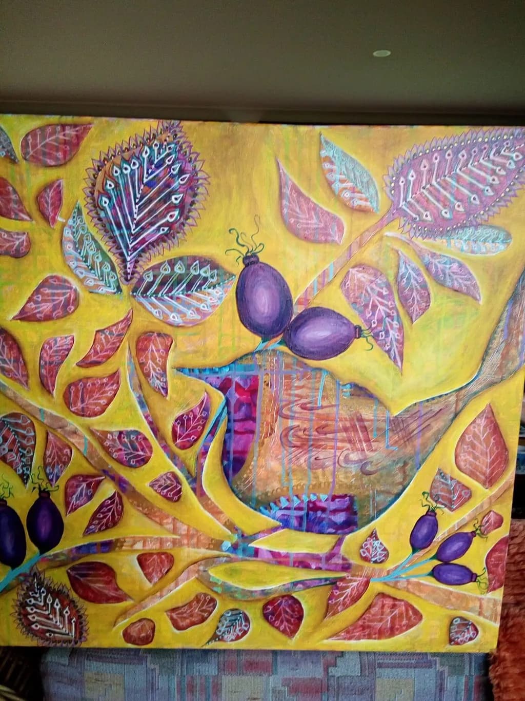 Vibrant Nature's Embrace: An Abstract Journey Through Colorful Leaves and Fruits