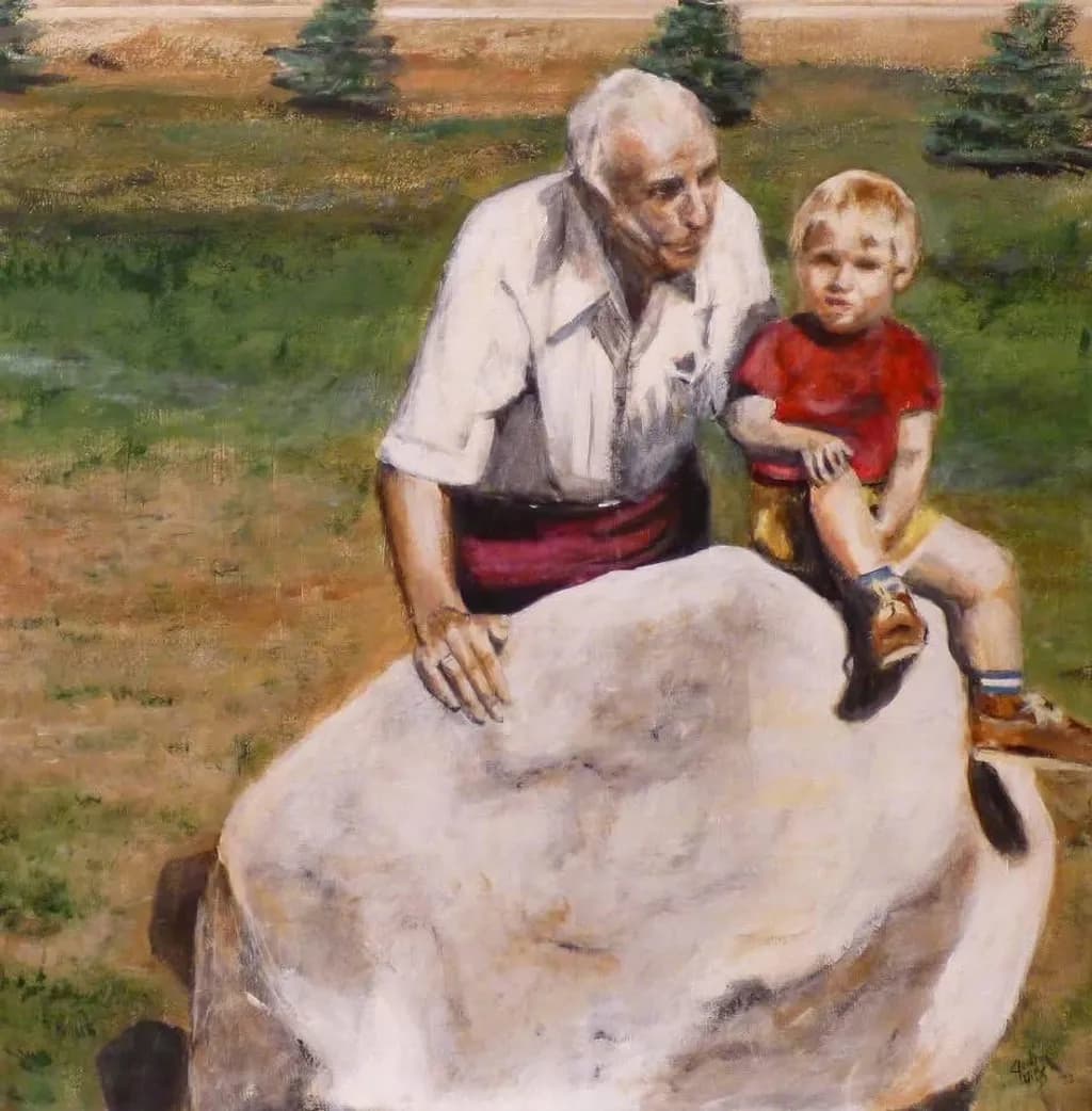 Grandfather and Child on Rock
