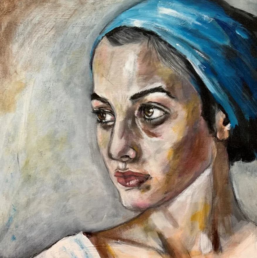 Whispers of Contemplation: A Realistic Portrait in Blue Tones
