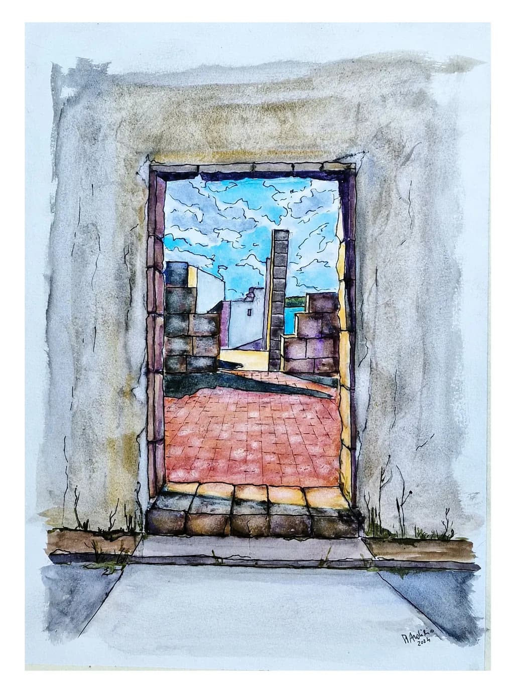 Whispers of Light: A Watercolor Journey Through an Open Doorway