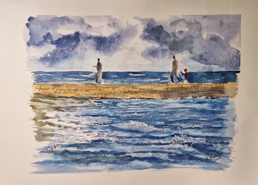Whispers of the Shore: A Tranquil Seascape in Watercolor