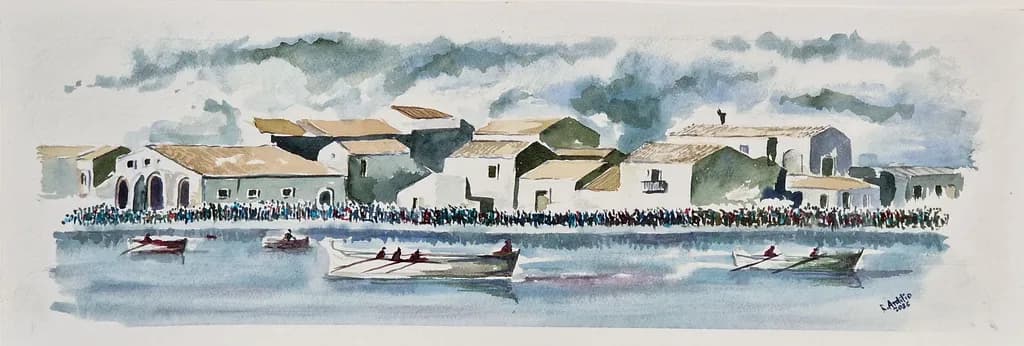 Serene Waters: A Watercolor Journey Through Coastal Architecture and Community Life