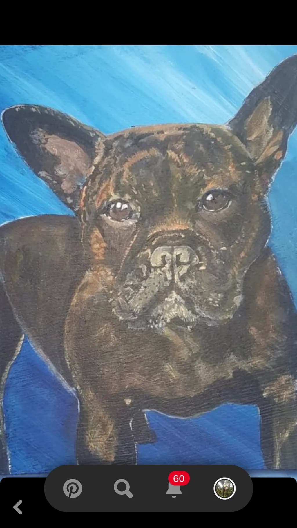 Whimsical Stare: A French Bulldog's Portrait in Vibrant Blues