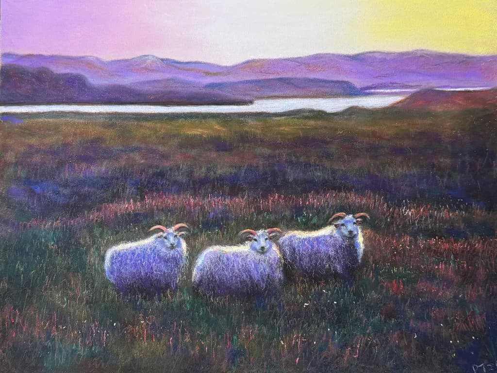 Whispers of the Highlands: Three Sheep in Twilight Serenity