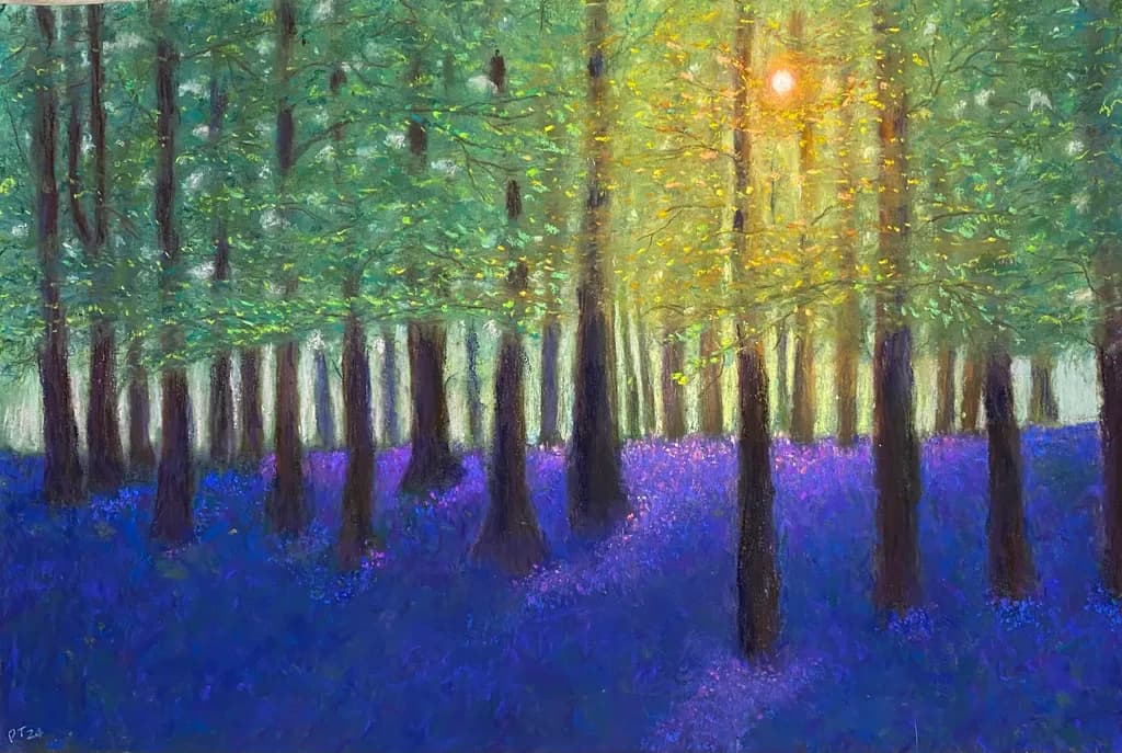 Whispers of Light: A Serene Forest Awakening in Blue and Gold