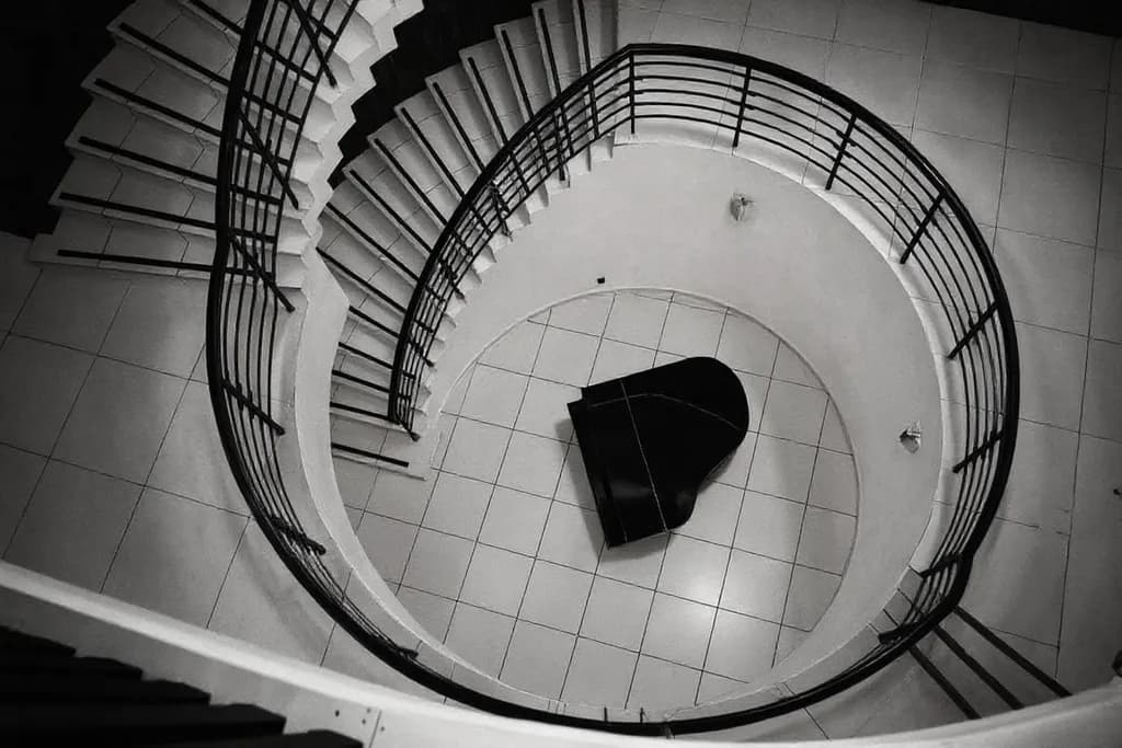 Elegance in Monochrome: A Spiraling Journey Through Architecture and Music