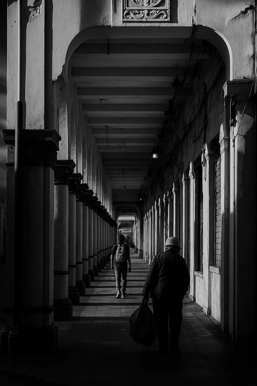 Shadows of Solitude: A Journey Through the Arched Passageway