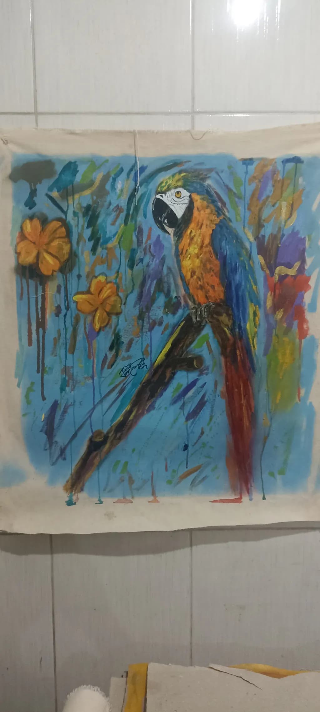 Vibrant Parrot Serenade: A Colorful Dance Among Flowers