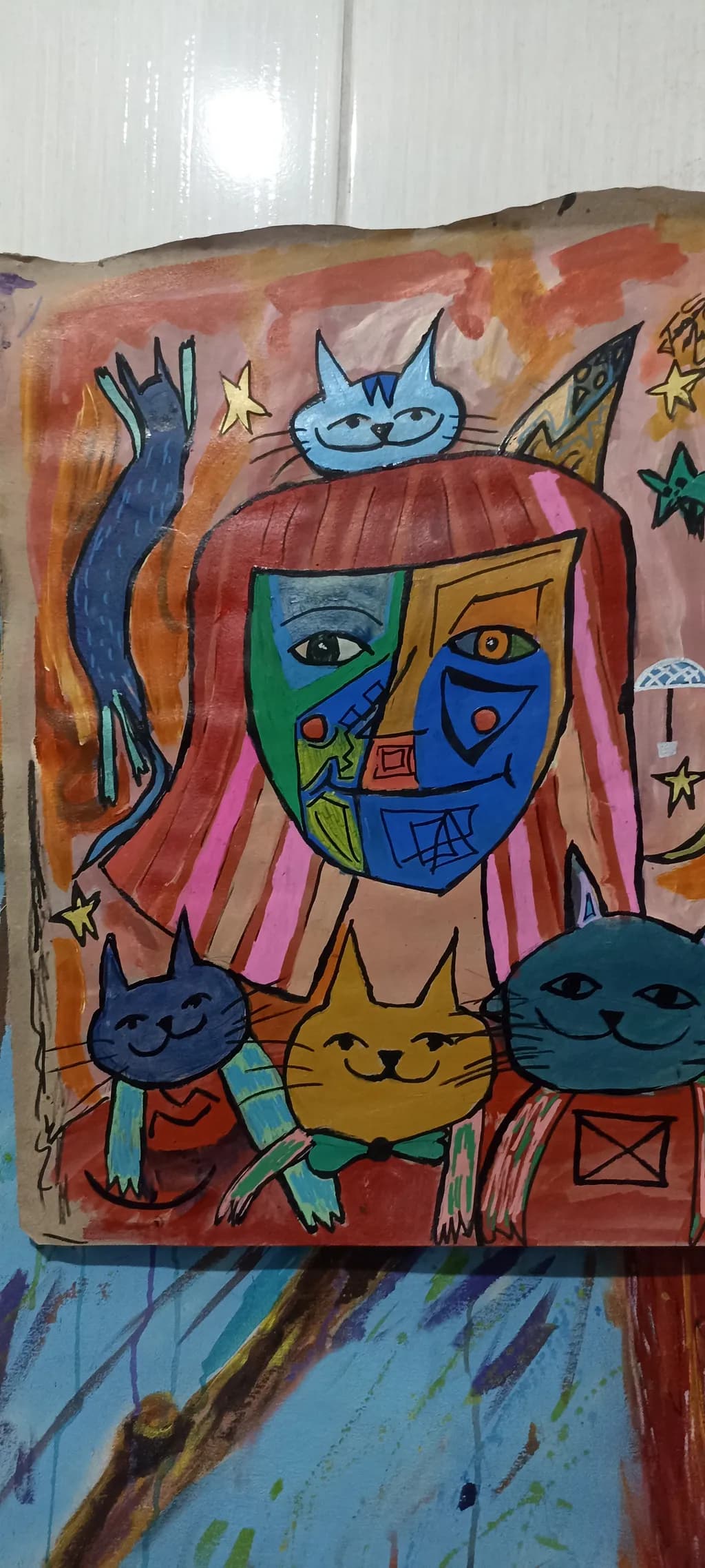 Whimsical Harmony: A Colorful Portrait of Cats and Dreams