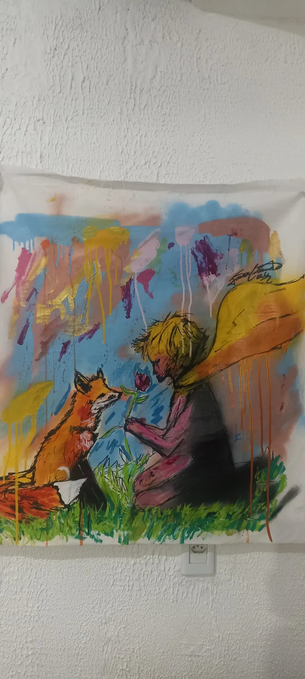 Whimsical Friendship: A Colorful Encounter Between a Child and a Fox in Nature's Embrace