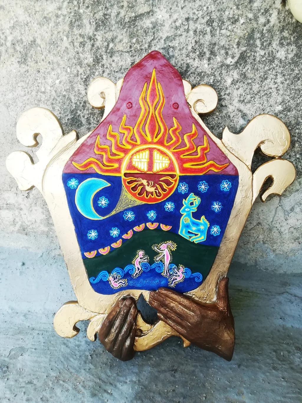 Radiant Embrace: A Colorful Fusion of Nature and Artistry in Sculpture