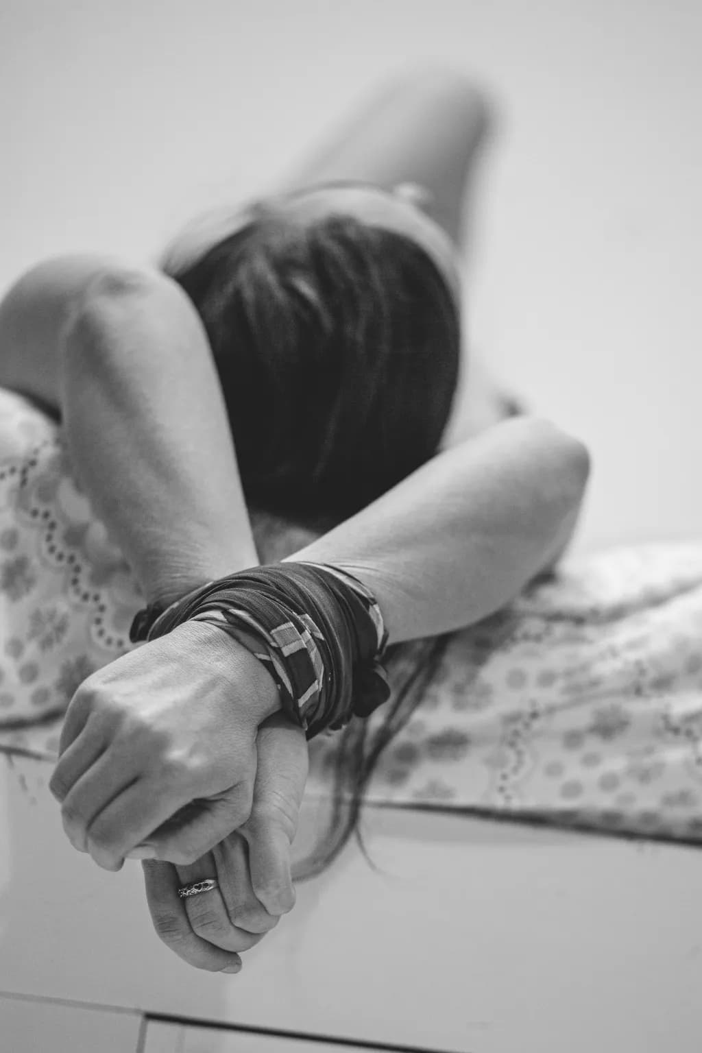 Bound in Serenity: A Black and White Exploration of Emotion and Rest