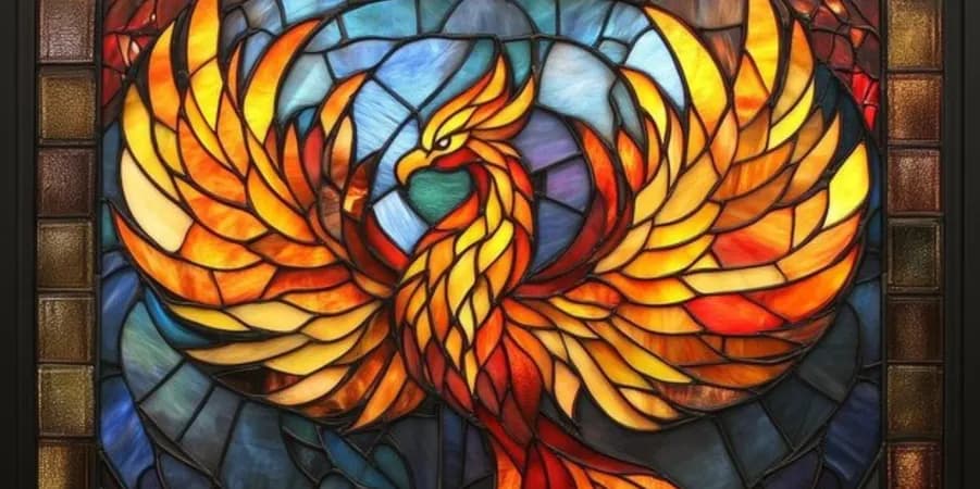Radiant Phoenix: A Stained Glass Masterpiece of Rebirth and Resilience