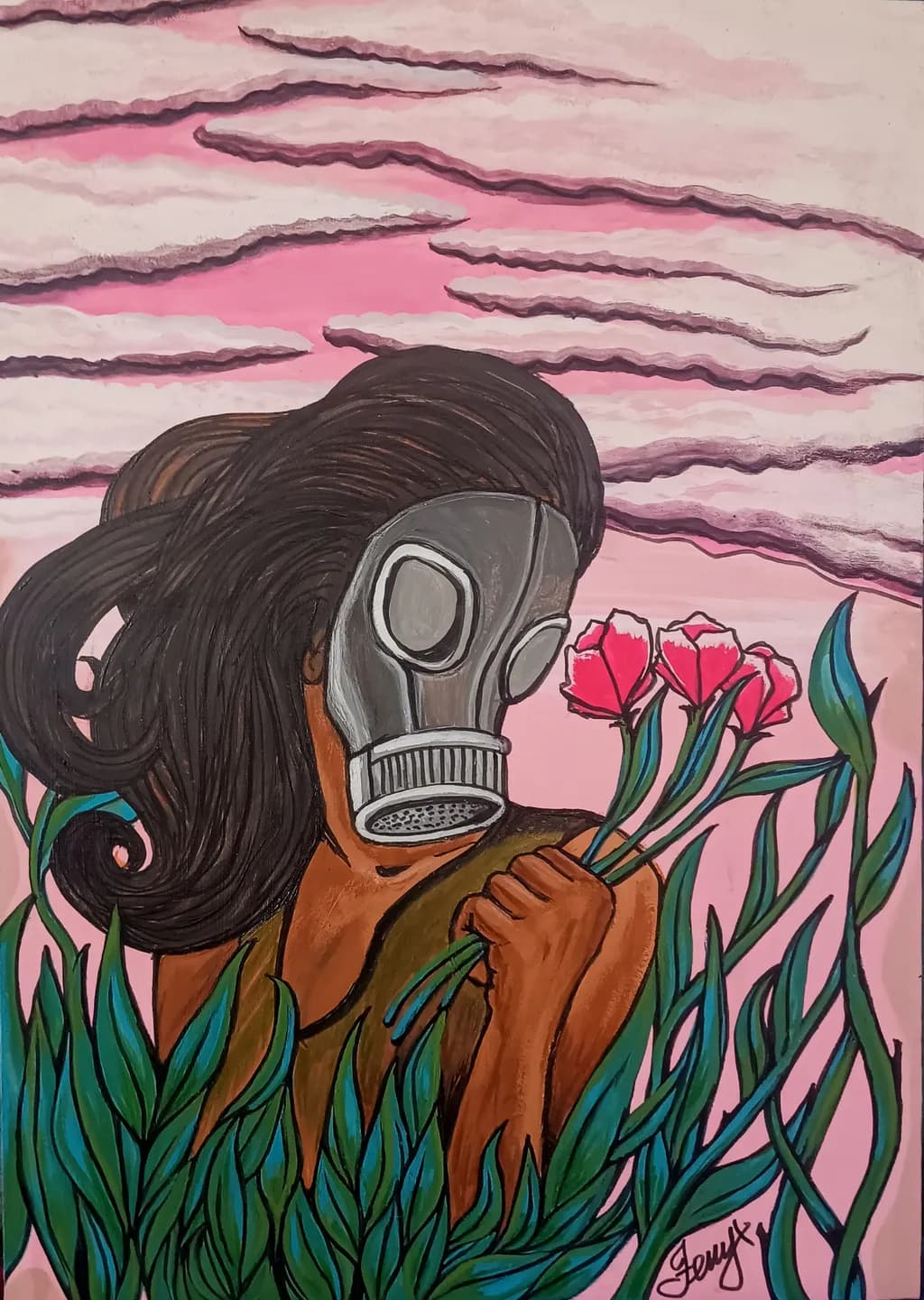 Whispers of Resilience: A Woman's Embrace of Nature Amidst Chaos
