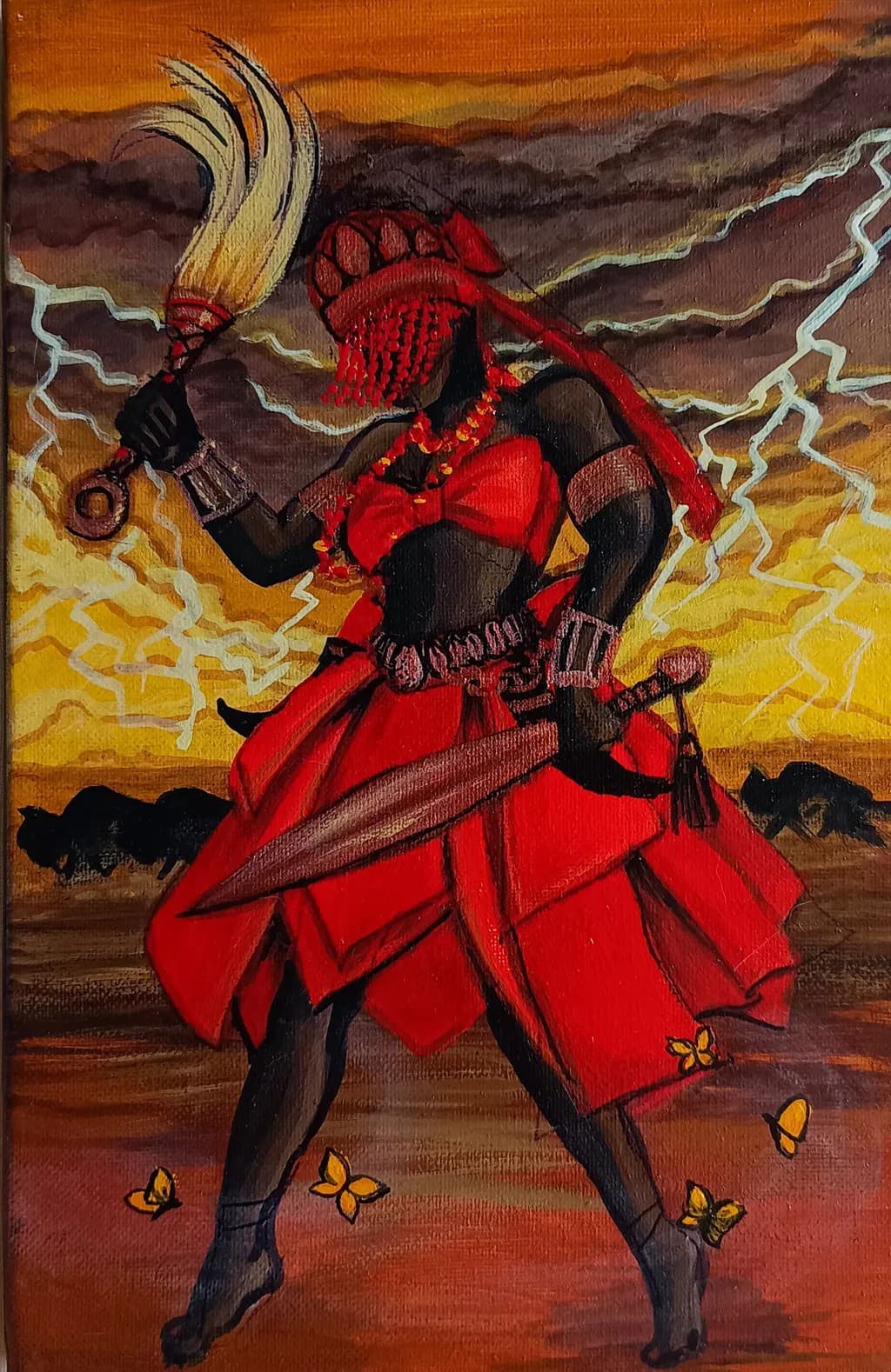 Empowered by the Storm: A Mythical Warrior in Red
