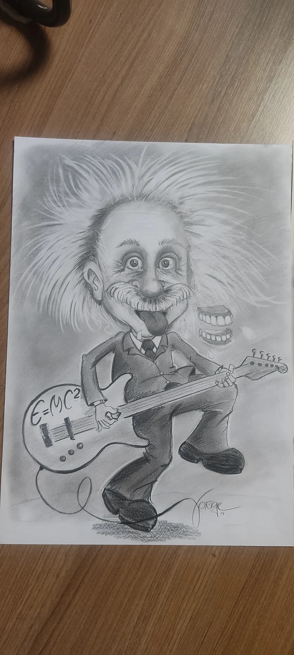 Whimsical Genius: A Playful Tribute to Einstein with Guitar and E=mc²