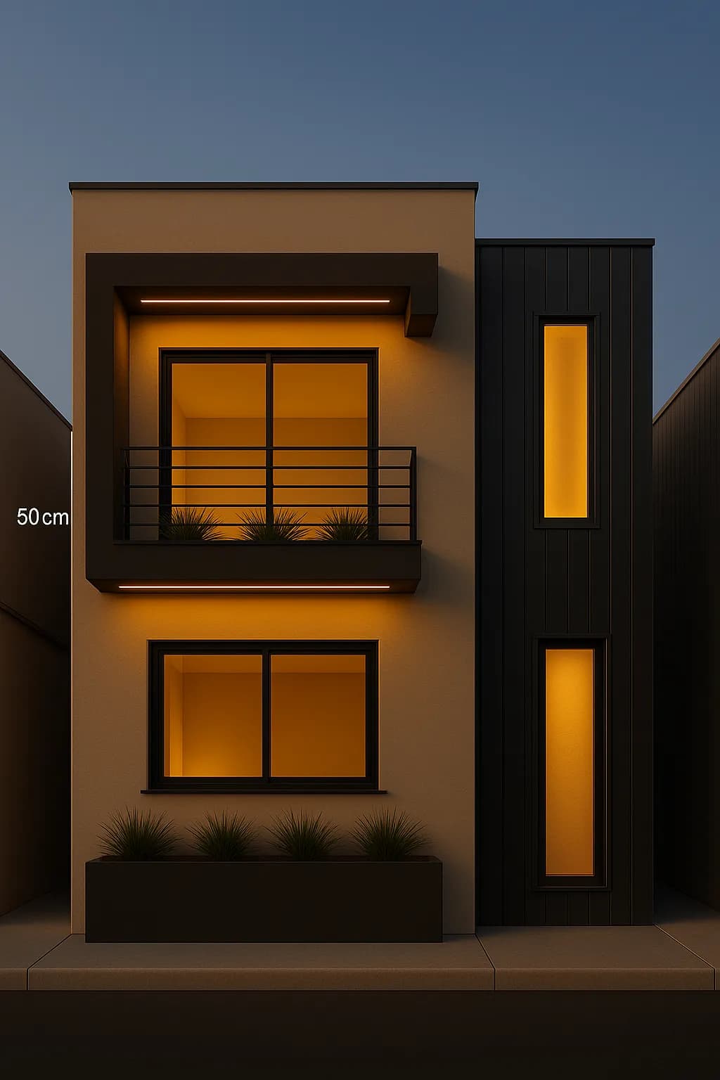 Modern Elegance: A Contemporary Architectural Facade at Dusk