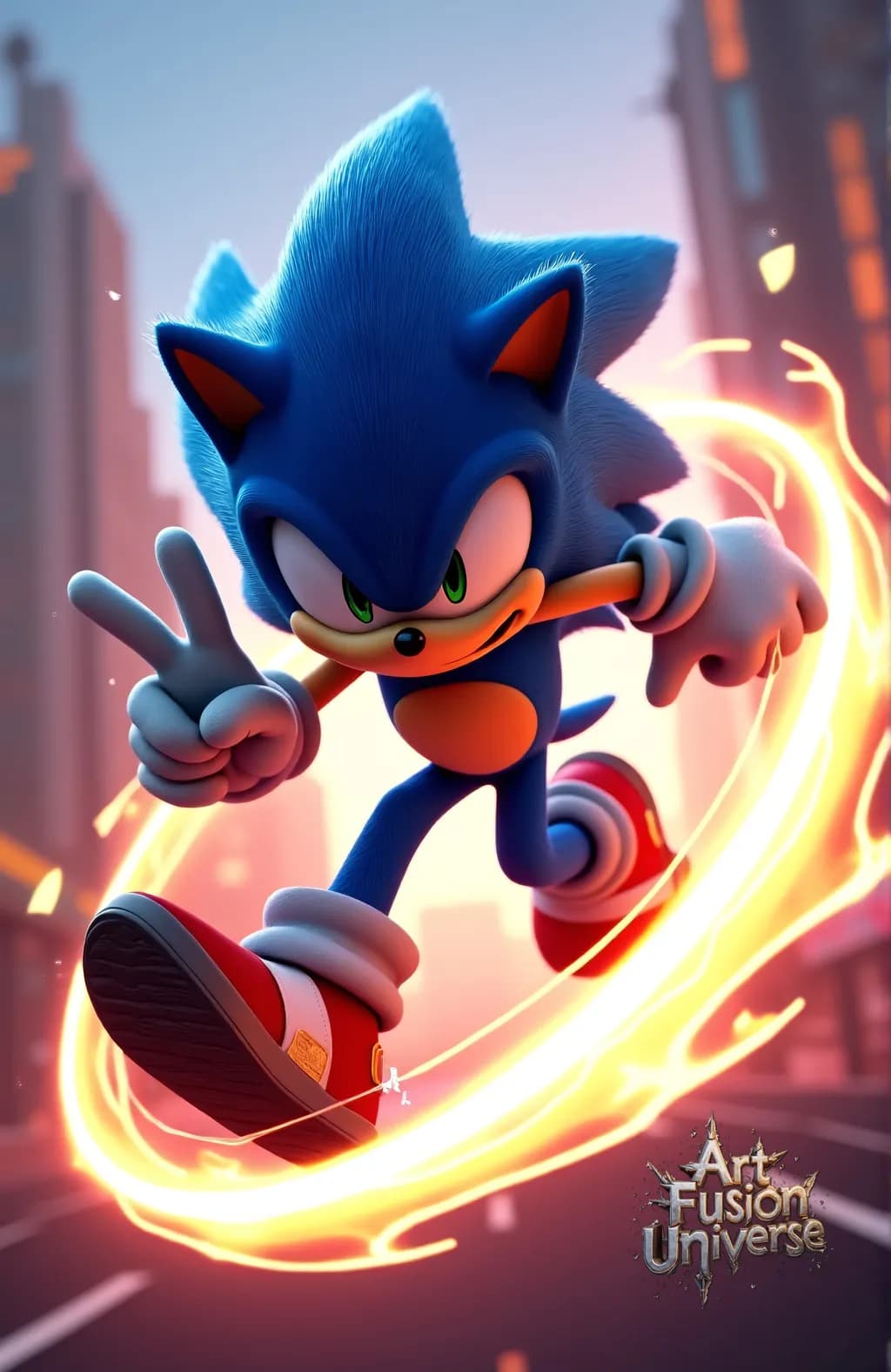 Speeding Through Dimensions: A Dynamic Tribute to the Iconic Blue Hero