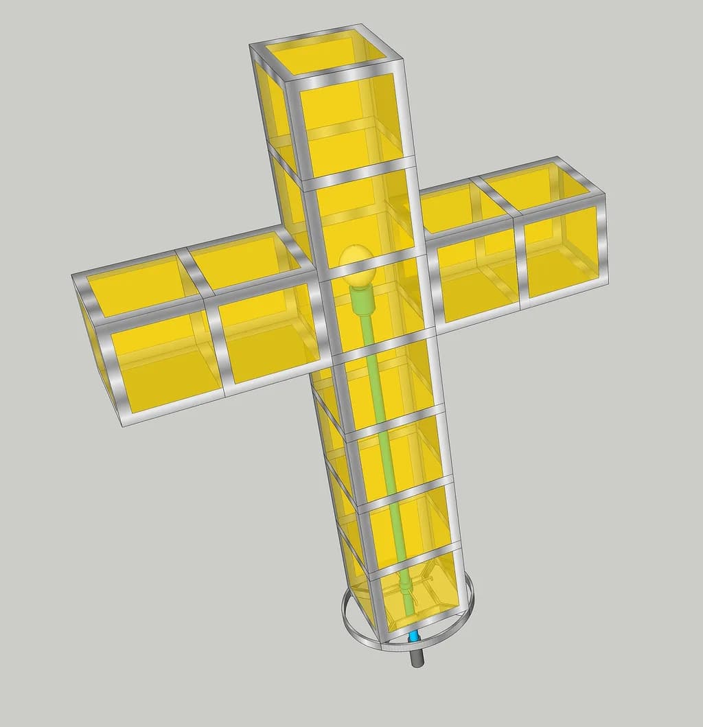 Illuminated Geometry: A Modern Cross in Yellow and Silver Design