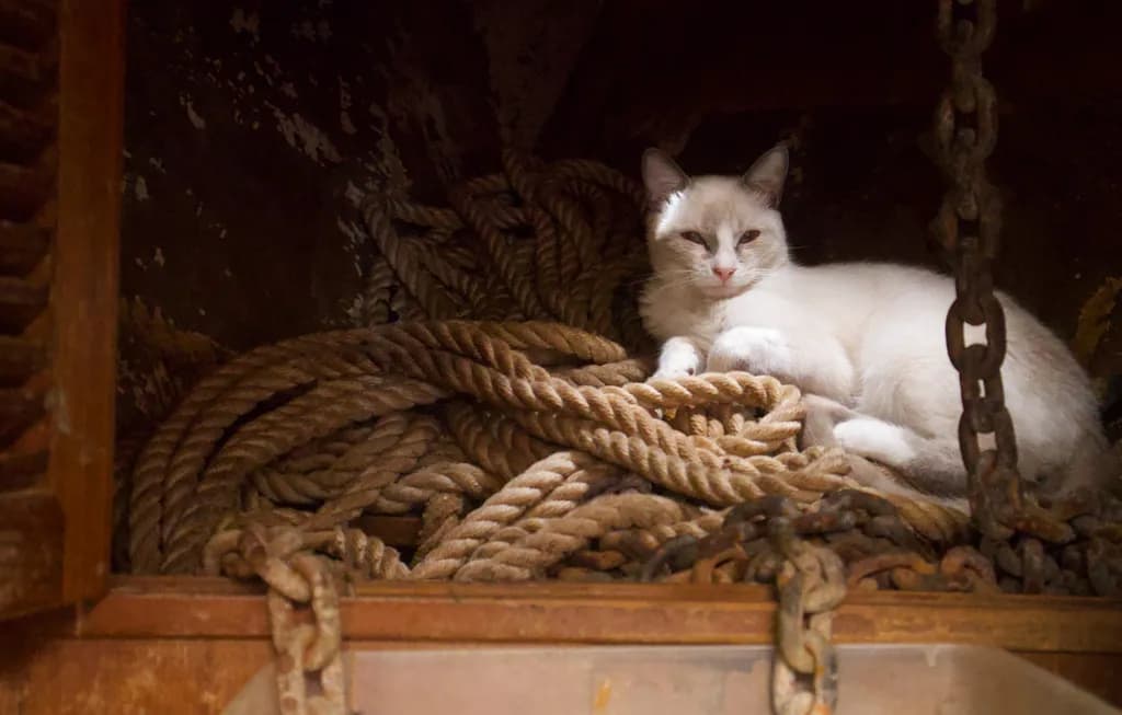 Whiskered Serenity: A Cat's Cozy Retreat Among the Ropes
