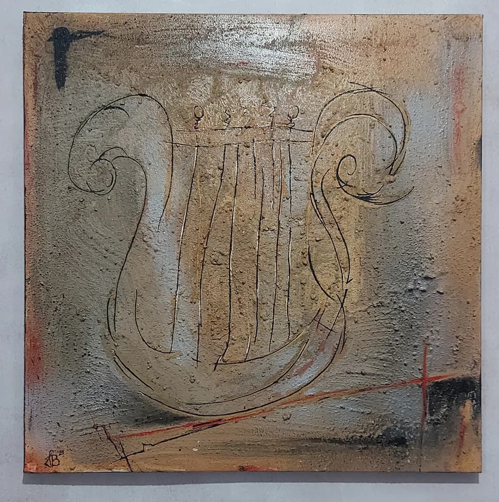 Ethereal Lyre: A Textured Journey Through Abstract Earth Tones